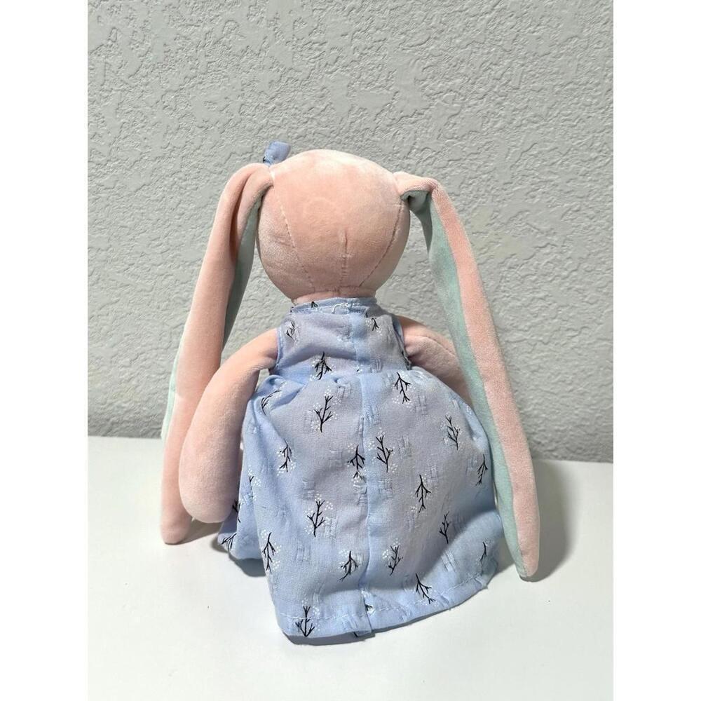 Unbranded Kids Girl Bunny Stuffed Animal Pink Easter Bunny Blue Dress Floral Bow - Picture 4 of 7